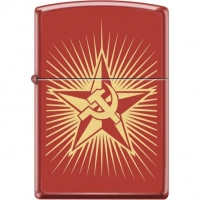 Зажигалка ZIPPO Серп и Молот на Звезде, латунь/сталь с покрытием Red Matte, красная, 36x12x56 мм купить в Твери